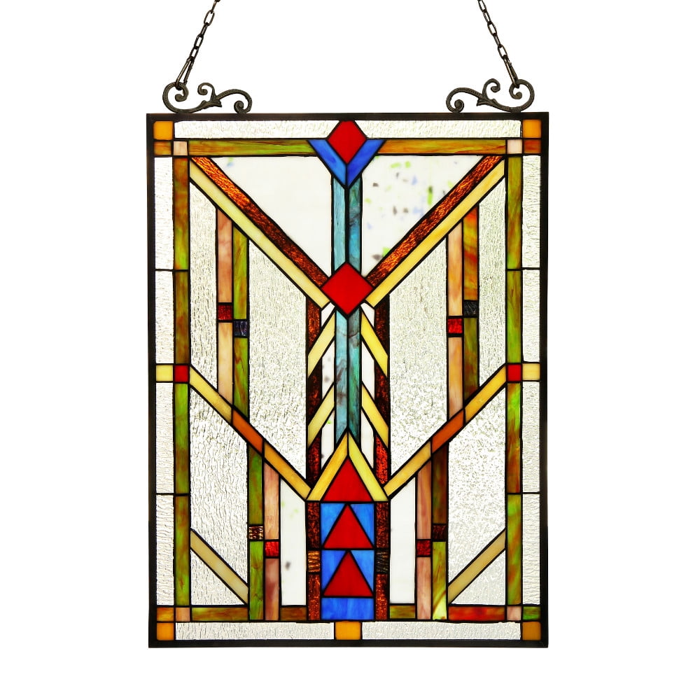Vanderleck Multicolor Tiffany-Glass Window Panel with Hanging Chain