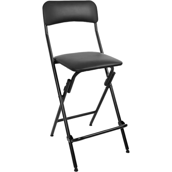 25-Inch High-Back Folding Bar Stool with Padded Leather Seat and Metal Frame High Stool for Home and Commercial Use