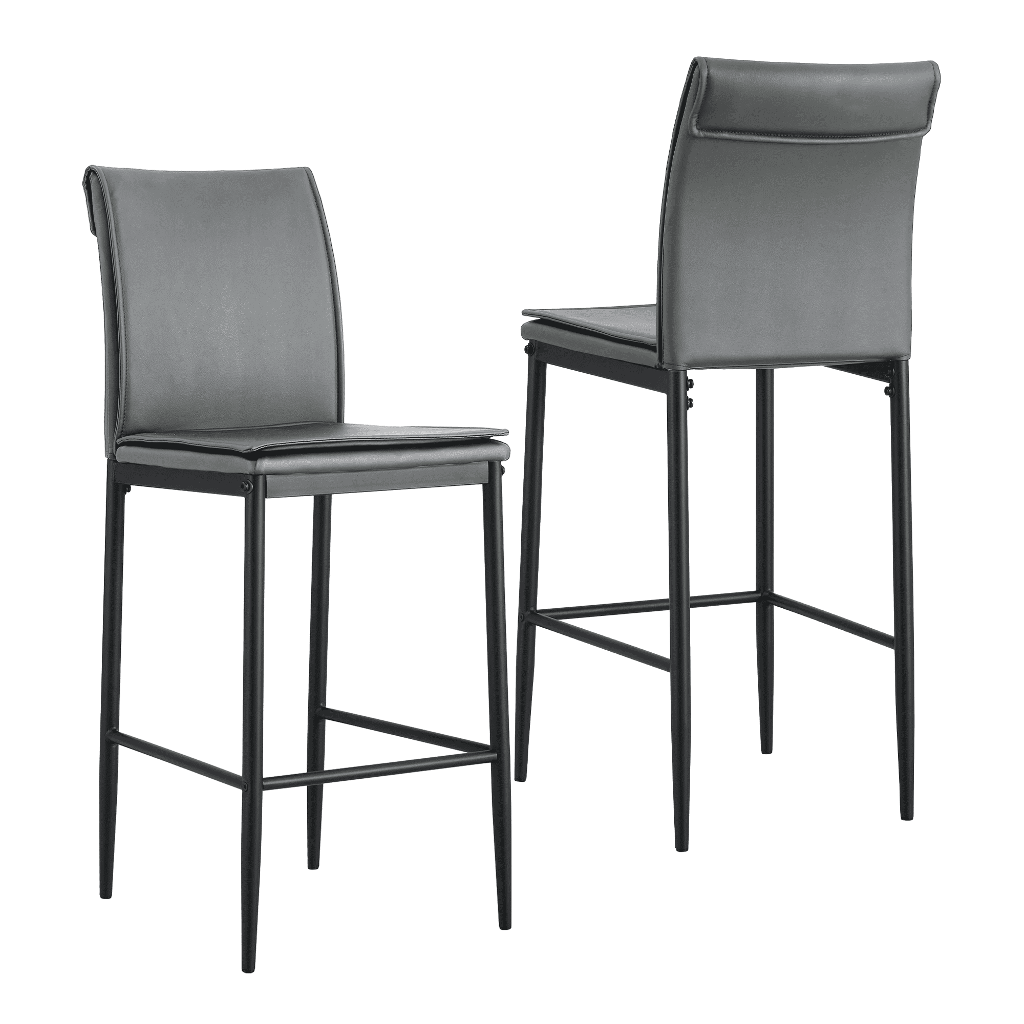 Cid Hita 25 Inch Counter Chair, Light Gray Polyester, Black Iron Legs, Gold By Casagear Home