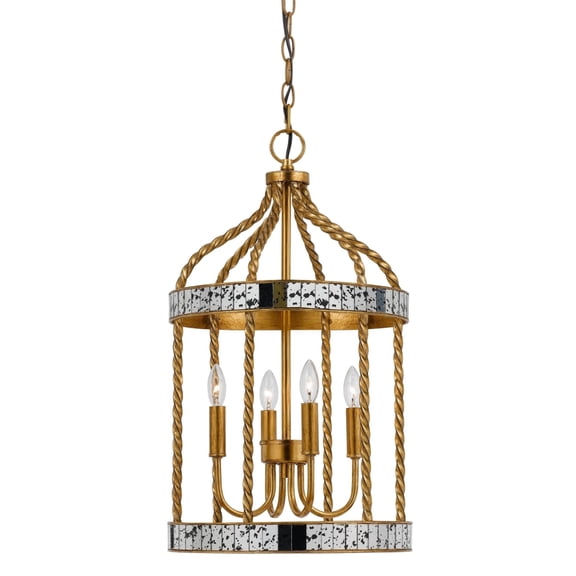 Metal Bird Cage Design Pendant with Woven Rope Pattern, Gold