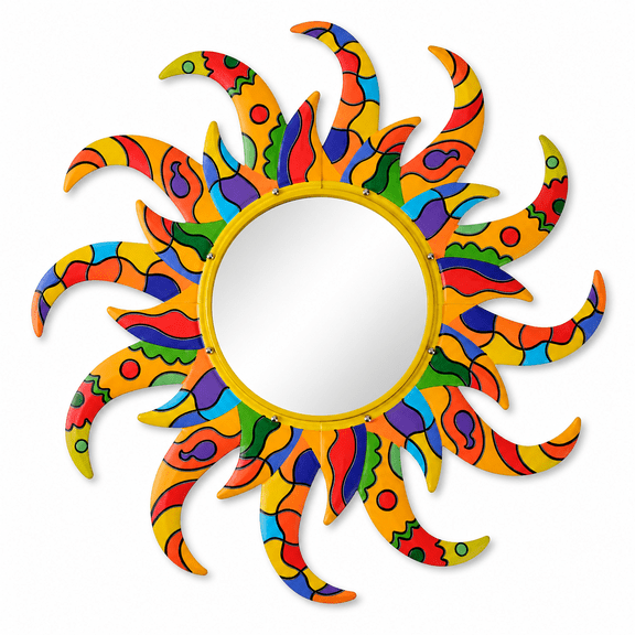 25 Inch Metal Frame Sun Wall Mirror Colorful Decor
