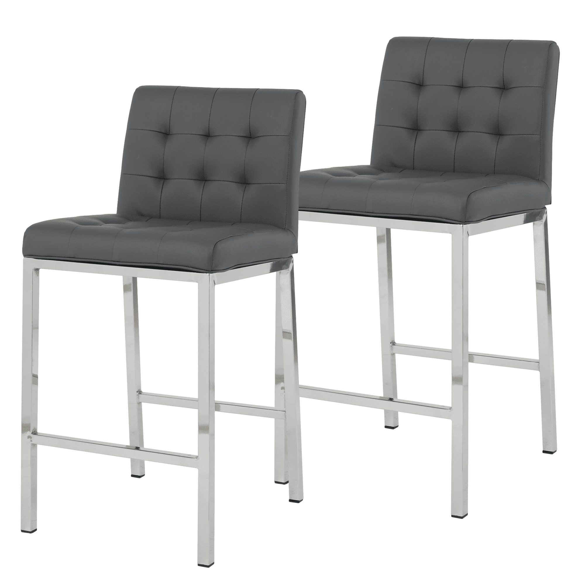 25 Inch PU Kitchen Counter Chair, Dining Chair with Silver Metal Legs ...