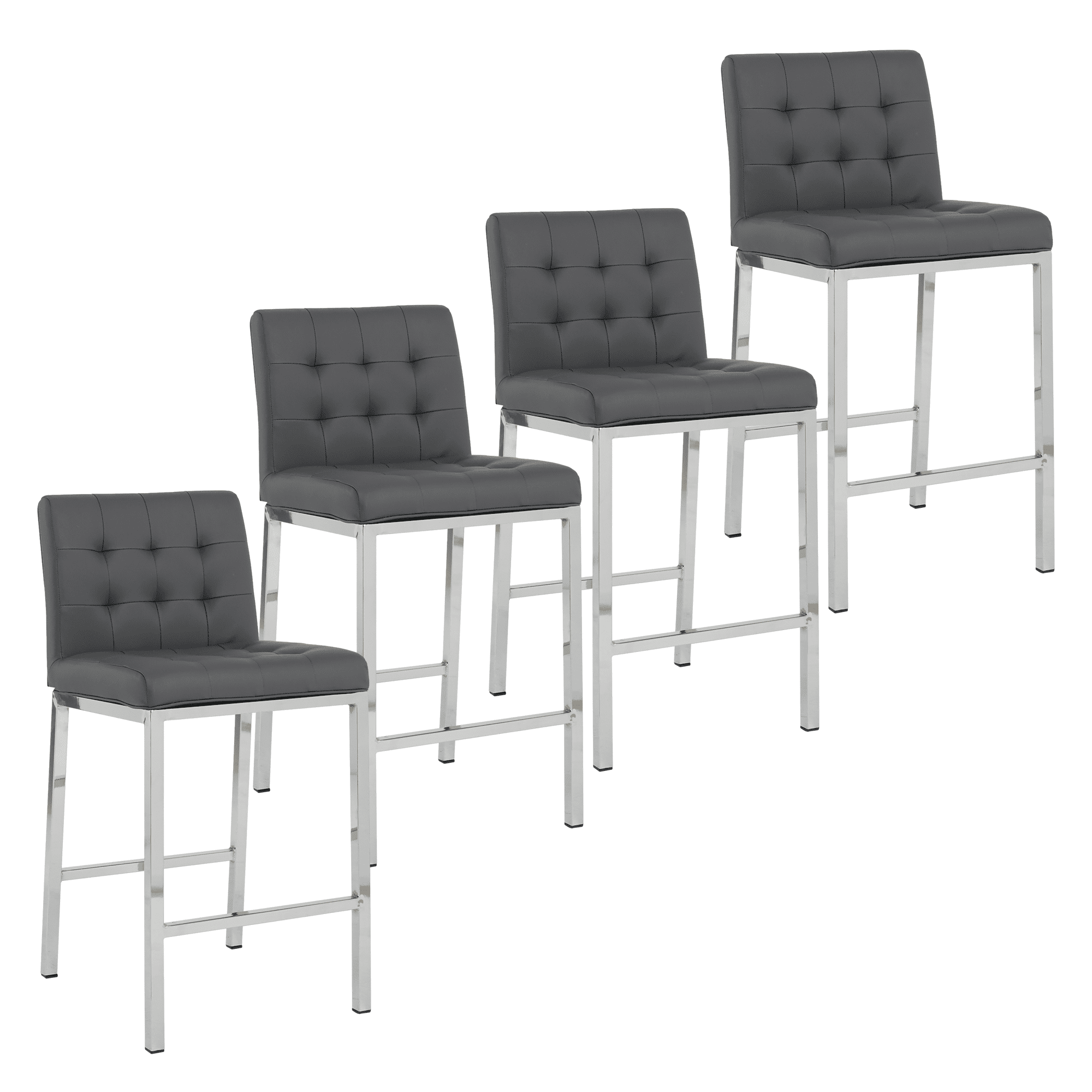 25 Inch PU Kitchen Counter Chair, Dining Chair with Silver Metal Legs ...