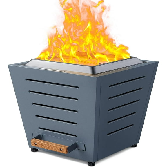 25 Inch Smokeless Fire Pit Stainless Steel Wood Burning Fireplace Portable Outdoor Fire Pit Patio Smokeless Firepit with Pull-Out Ash Tray and Handles, Haze Blue