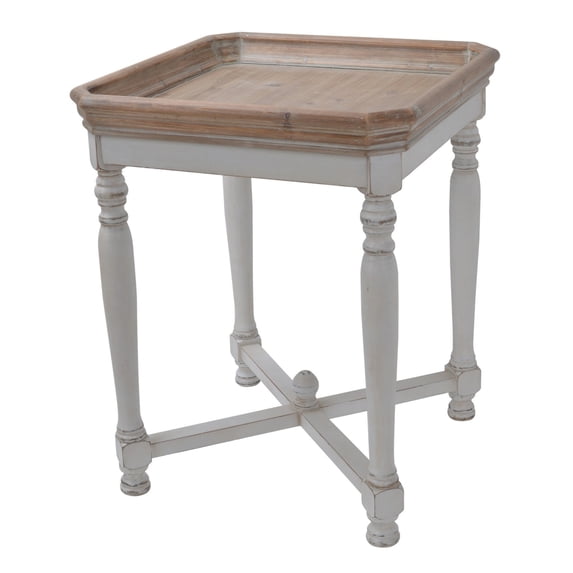 25 Inch Square End Side Table, Fir Wood, Natural Brown, Antique White- Saltoro Sherpi