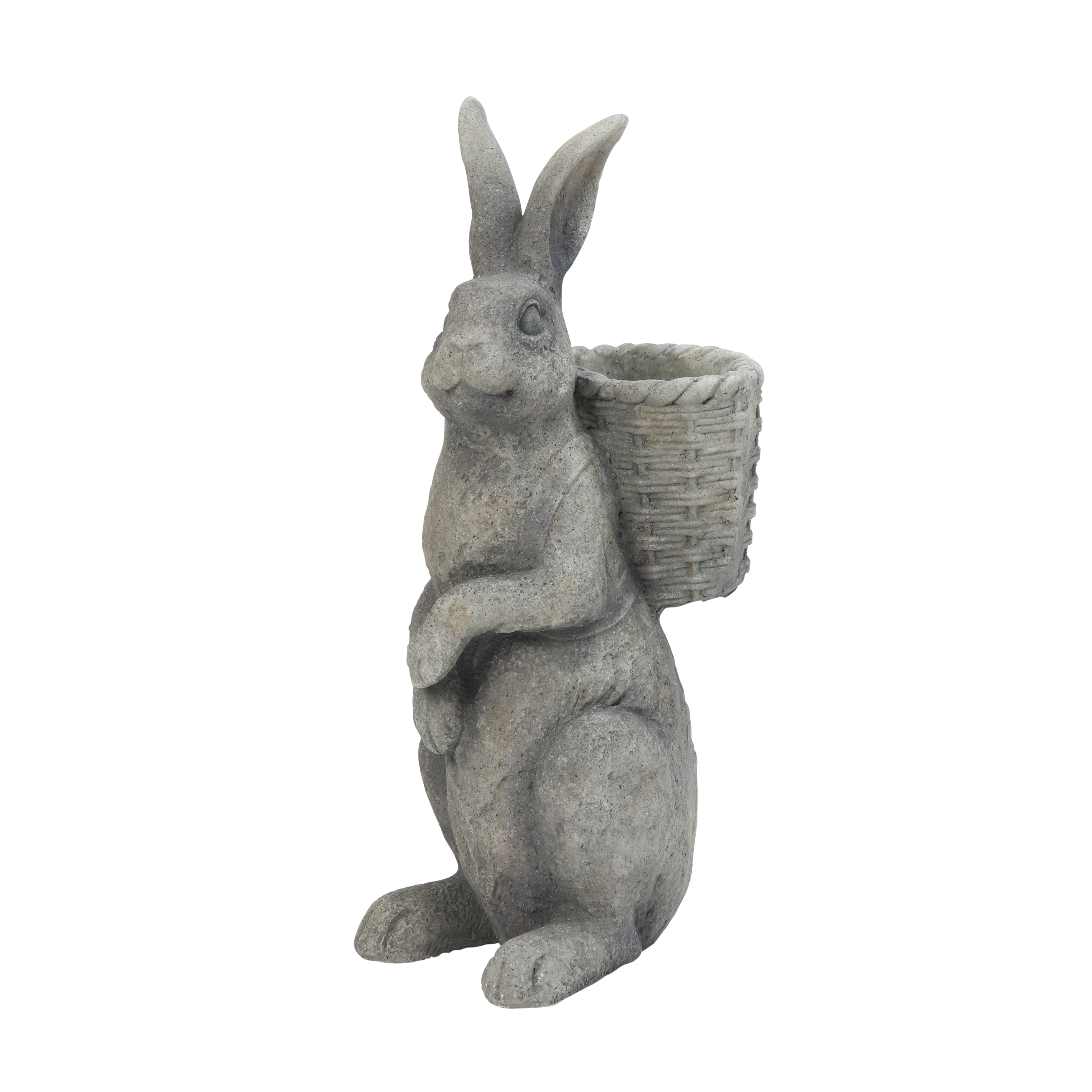 25-Inch Tall Magnesium Bunny Figurine with Planter Basket