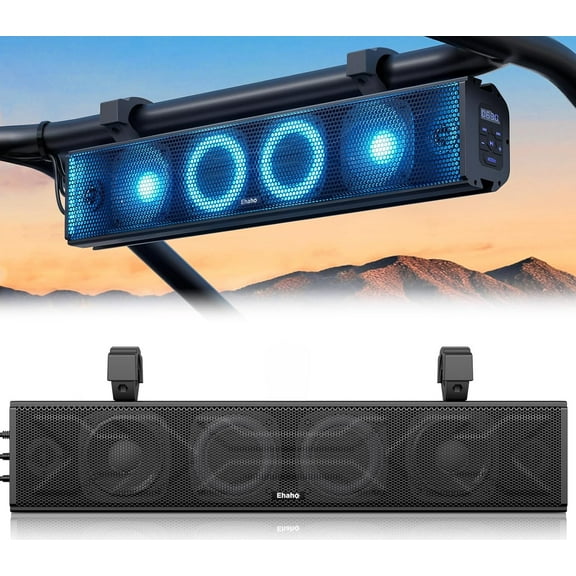 25 Inch UTV Sound Bar, ATV SoundBar Bluetooth with RGB Lighting, IP66 Waterproof Golf Cart Amplified Powersports SXS SoundBar, Speakers Compatible Polaris RZR Can-Am