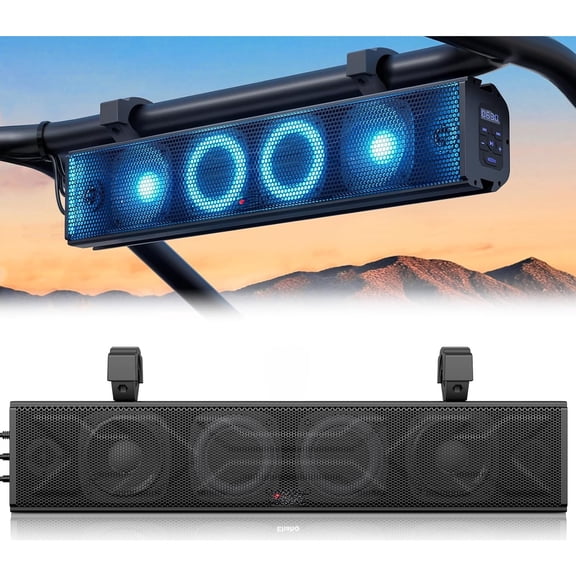 25 Inch UTV Sound Bar, ATV SoundBar Bluetooth with RGB Lighting, IP66 Waterproof Golf Cart Sound Bar, Amplified Powersports SXS SoundBar, UTV Speakers Compatible with Polaris RZR Can-Am