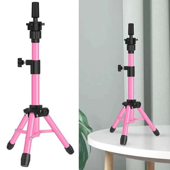 25 Inch Wig Stand Tripod, Adjustable Mannequin Head Stand, Wig Head Stand for Training Heads And Canvas Block Head (Pink, Mannequin Head Not Included)