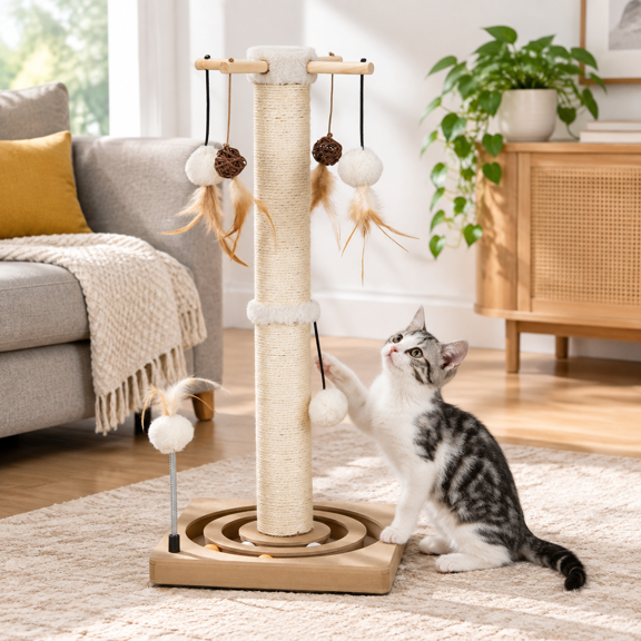 25 Inches Beige Cat Sisal for Indoor Cats and Kittens with Interactive Toys
