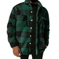 thumbnail image 1 of qolati Men's Plaid Shirts Jacket Casual Long Sleeve Lightweight Fuzzy Sherpa Cardigan Button Down Open Front Coat Fall Winter Outwear with Pocket, 1 of 3