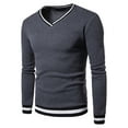thumbnail image 1 of qolati Mens V Neck Sweatshirts Casual Long Sleeve Shirts Slim Fit Athletic Sweaters Contrast Color Fall Knittede Pullover Top, 1 of 7