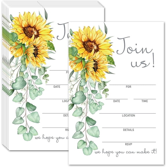 25 Join Us Invitations with Envelopes,Sunflower Invites Cards for Wedding Reception Bridal or Baby Shower Engagement and Birthday Party Invitations 4 x 6 Invites - 10