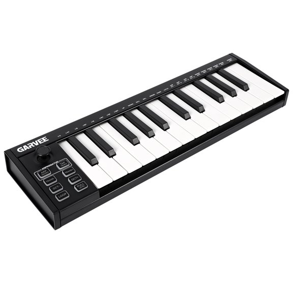 25-Key MIDI Keyboard Controller - USB, DAW Integration, Speed Sensitivity, OLED Display, 8 Drum Pads, 8 Assignable Knobs, Semitone Transpose & Arpeggiator, Professional Music Production, Black