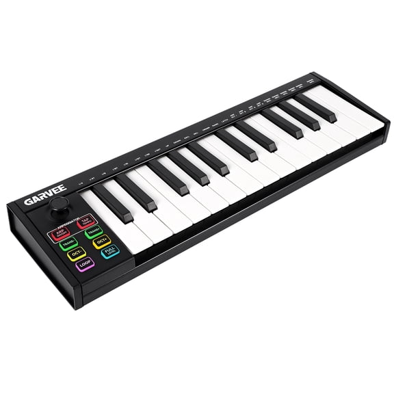 25-Key Portable MIDI Keyboard Controller – Speed Sensitive Keys, 8 Drum Pads, 8 Control Knobs, OLED Display, DAW Integration, USB – Professional Electronic Keyboard for Studio & Beat Making – Black