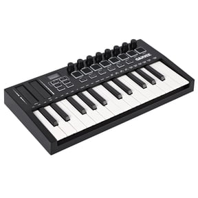 25-Key USB MIDI Keyboard Controller Compact Portable Keyboard for DAW Integration, 8 Speed-Sensitive Drum Pads, 8 Assignable Knobs, OLED Display, Wireless MIDI, Semitone Transposition