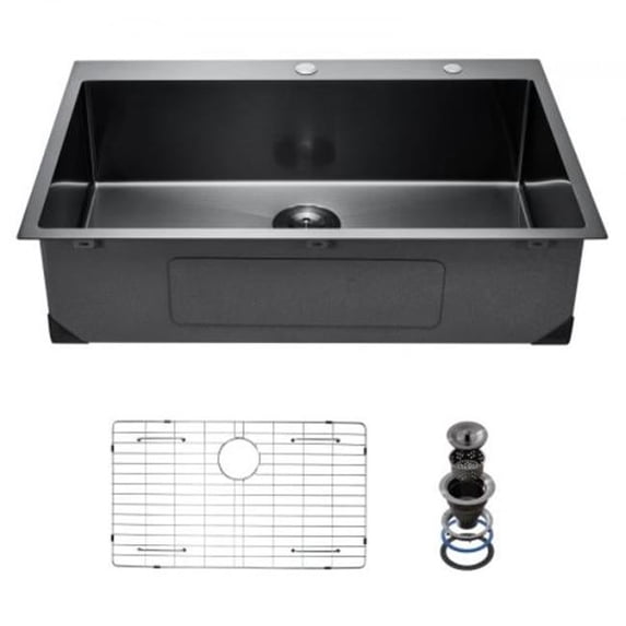 25" Kitchen Sink Top Mount Single Bowl Drop-In Basin Stainless Steel Black