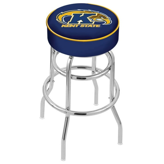 25" L7C1 - 4" Kent State Cushion Seat with Double-Ring Chrome Base Swivel Bar Stool by Holland Bar Stool Company