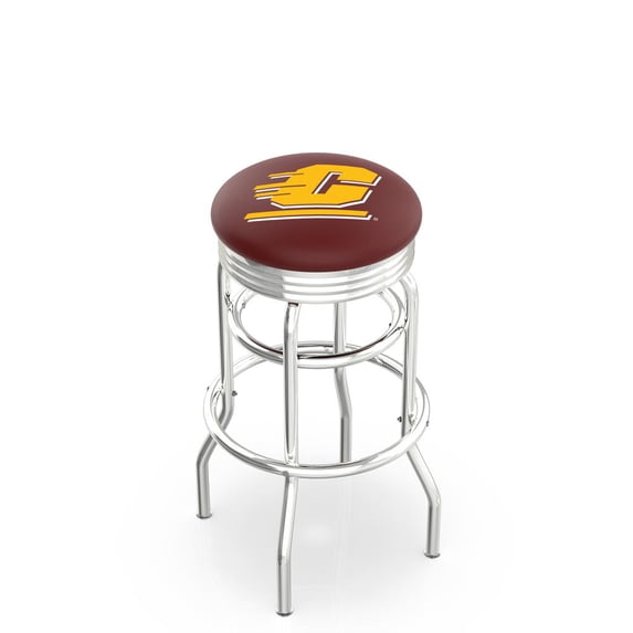 25" L7C3C - Chrome Double Ring Central Michigan Swivel Bar Stool with 2.5" Ribbed Accent Ring by Holland Bar Stool Company