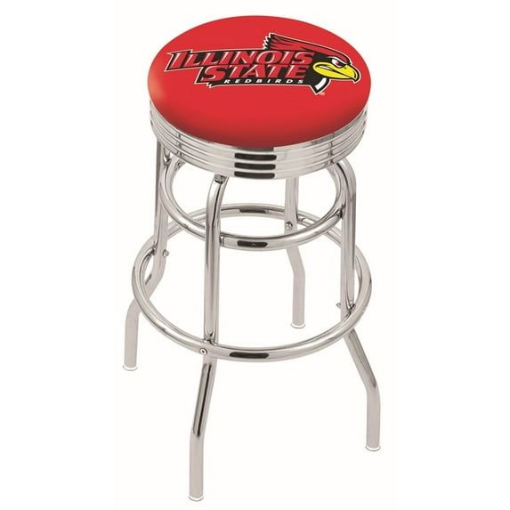 25" L7C3C - Chrome Double Ring Illinois State Swivel Bar Stool with 2.5" Ribbed Accent Ring by Holland Bar Stool Company