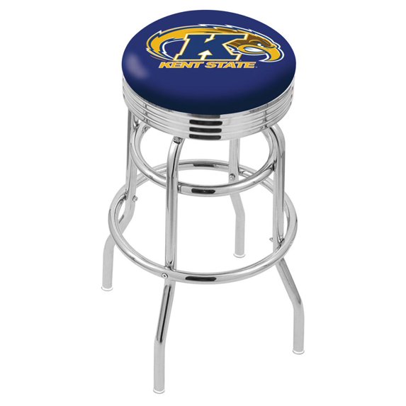25" L7C3C - Chrome Double Ring Kent State Swivel Bar Stool with 2.5" Ribbed Accent Ring by Holland Bar Stool Company