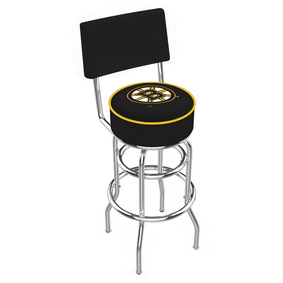 L7C4 Boston Bruins 25" Double-Ring Swivel Counter Stool with Chrome Finish