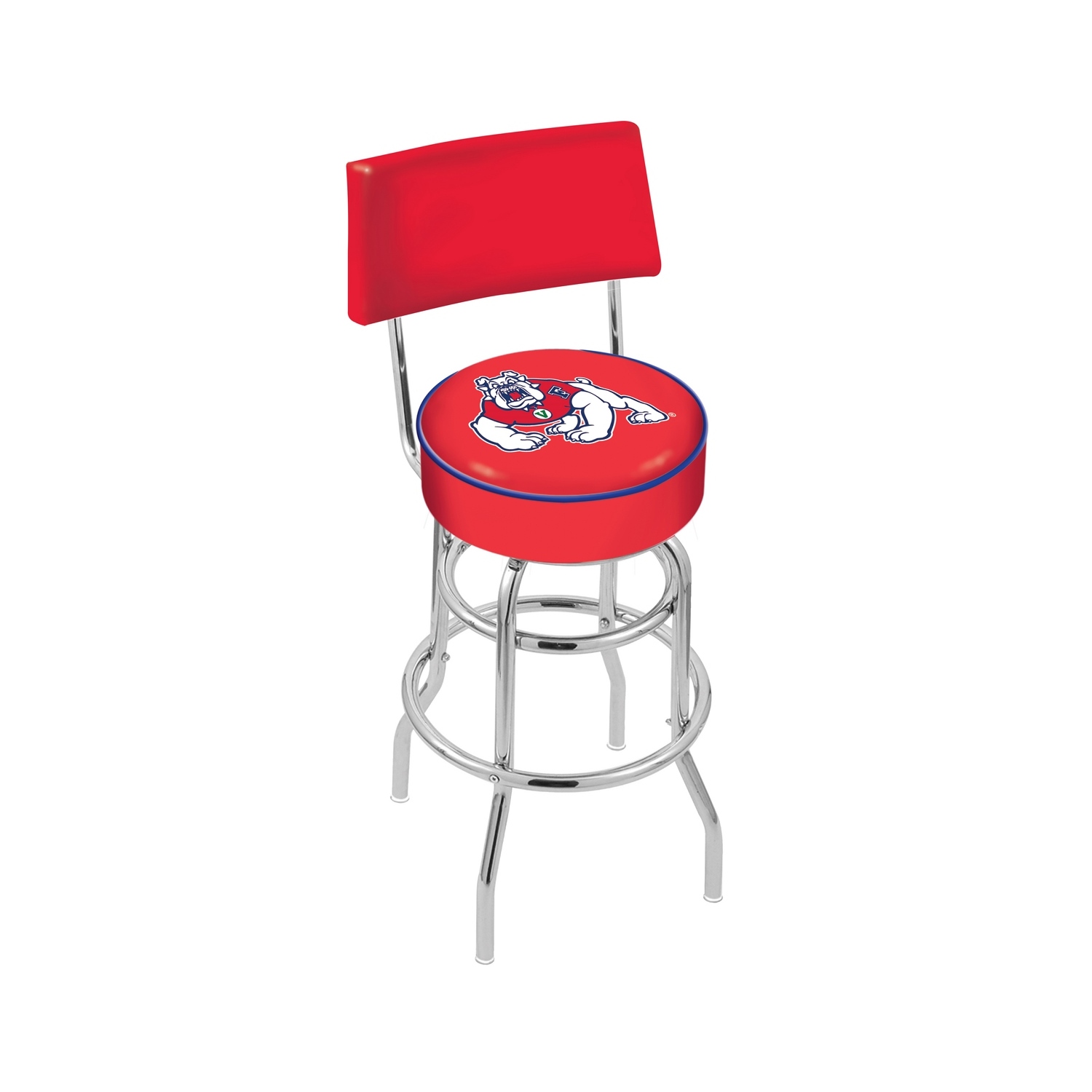 25" L7C4 Chrome Double Ring Fresno State Swivel Bar Stool with a Back
