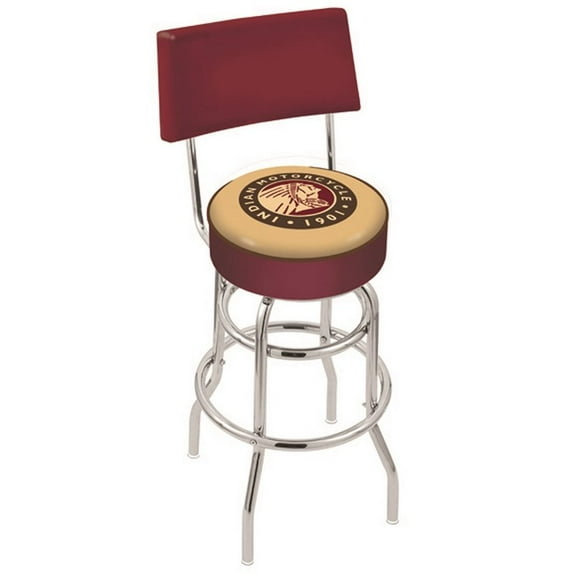 25" L7C4 - Chrome Double Ring Indian Motorcycle Swivel Bar Stool with a Back by Holland Bar Stool Company