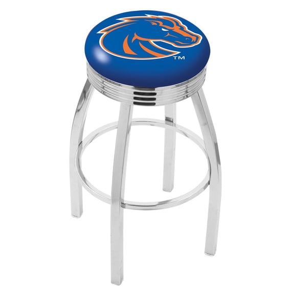 Boise State Broncos 25" Chrome Swivel Bar Stool with 2.5" Ribbed Accent Ring