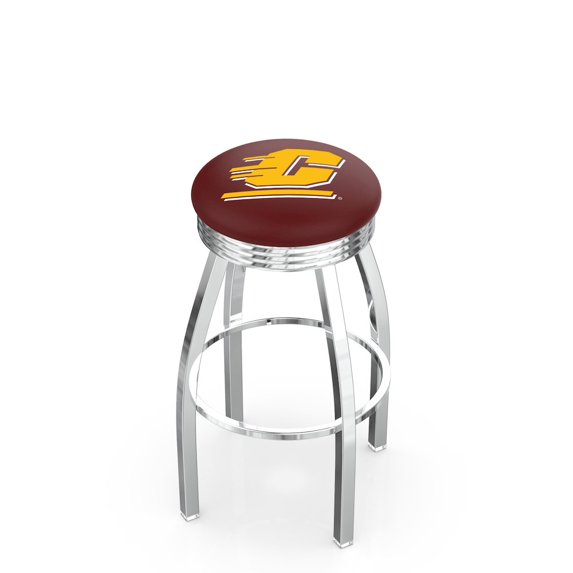25" L8C3C - Chrome Central Michigan Swivel Bar Stool with 2.5" Ribbed Accent Ring by Holland Bar Stool Company