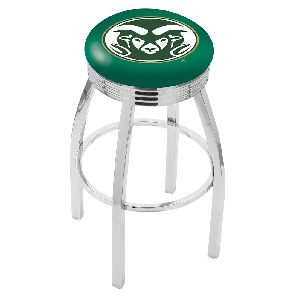 25" L8C3C Chrome Colorado State Swivel Bar Stool with 2.5" Ribbed