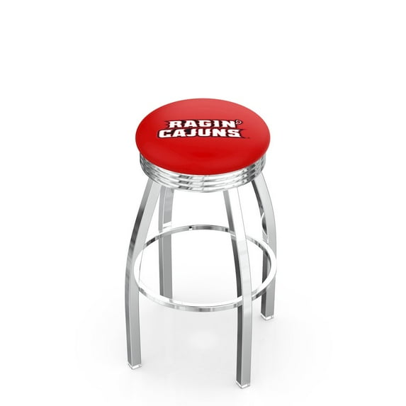 25" L8C3C - Chrome Louisiana-Lafayette Swivel Bar Stool with 2.5" Ribbed Accent Ring by Holland Bar Stool Company