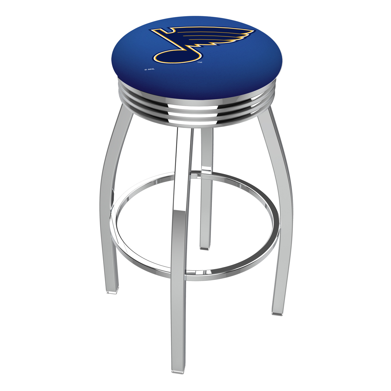 25" L8C3C - Chrome St Louis Blues Swivel Bar Stool with 2.5" Ribbed Accent Ring by Holland Bar Stool Company - image 1 of 2
