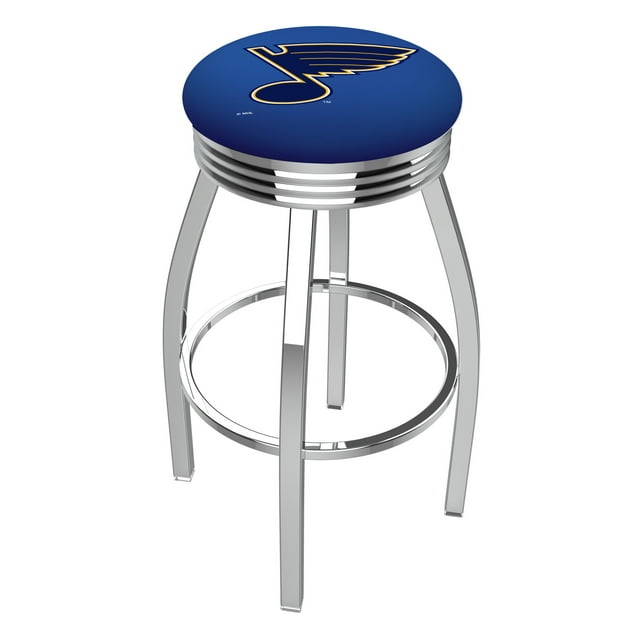 25" L8C3C - Chrome St Louis Blues Swivel Bar Stool with 2.5" Ribbed Accent Ring by Holland Bar Stool Company