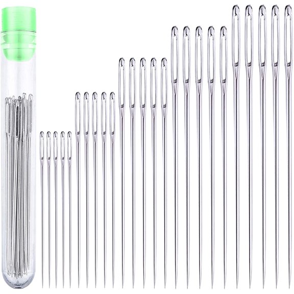 25 Large Eye Stitching Needles - 5 Sizes Big Eye Hand Sewing Needles in Clear Storage Tube Stainless Steel Large Eye Crochet Needle Set Embroidery Accessories