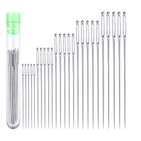 25 Large Eye Stitching Needles - 5 Sizes Big Eye Hand Sewing Needles In Clear Storage Tube For Stitching, Sewing And Crafting