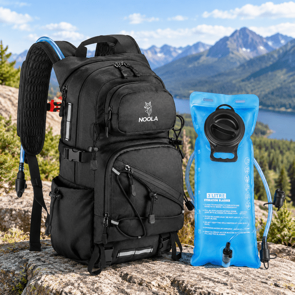 25 Liter Black Hydration Pack with 3L Water Bladder for Hiking and Outdoor Adventures