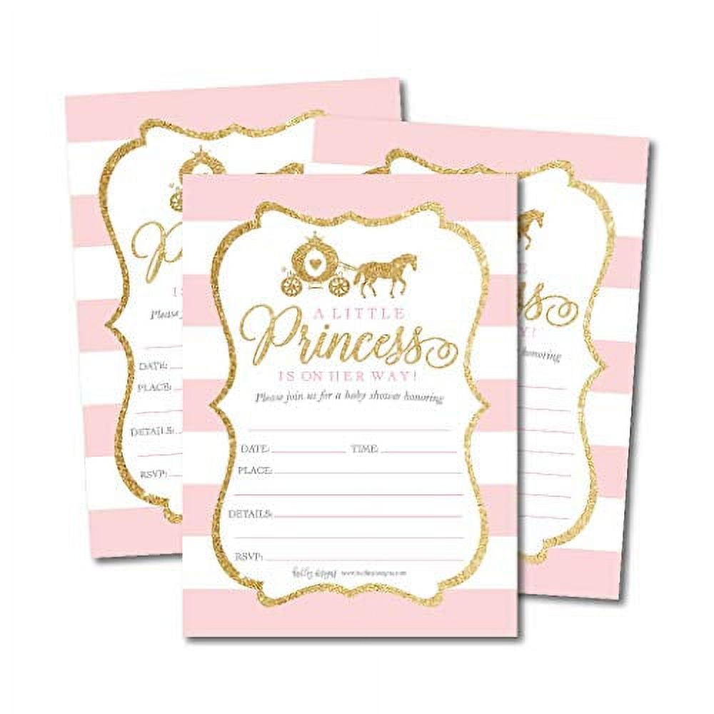 Blush Pink Gold Glitter Baby Shower Blank Invitations with