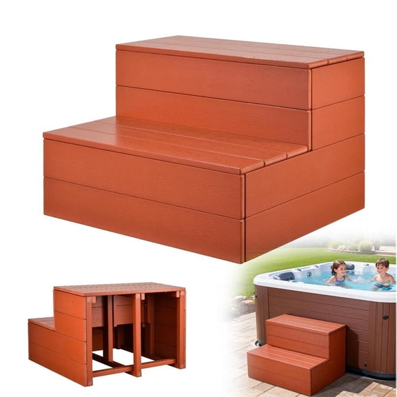 25" Long Step Stool for Adult & Kid - Two Step Stool 600 Lbs - Wooden Riser 2-Step Spa & Hot Tub Stairs for Pool - Heavy Duty 2 Step Stools for Bed, Kitchen,Outdoor