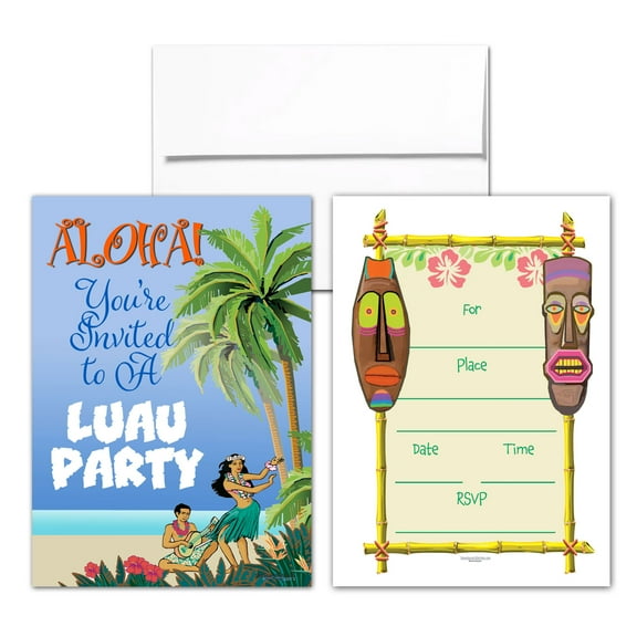 25 Luau Party Invites with Envelopes - Fill-in Hawaiian Invitations - 15300