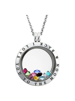 Stainless Steel Floating Charms Love Heart Glass Locket Pendant Necklace 