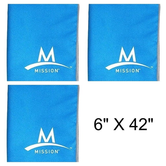25 Mission Cooling Towel Cool Sports Scarf BLUE 6" X 42"