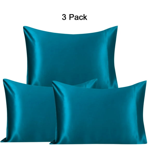 PiccoCasa 25 Momme Silk Pillowcases for Hair and Skin 3 Pieces Pillow Covers Peacock Blue Queen/20"x30"