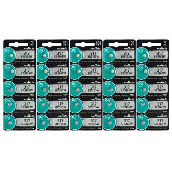 25 Murata 317 (SR516SW) 0%Hg Silver Oxide Batteries (5 pack of 5)