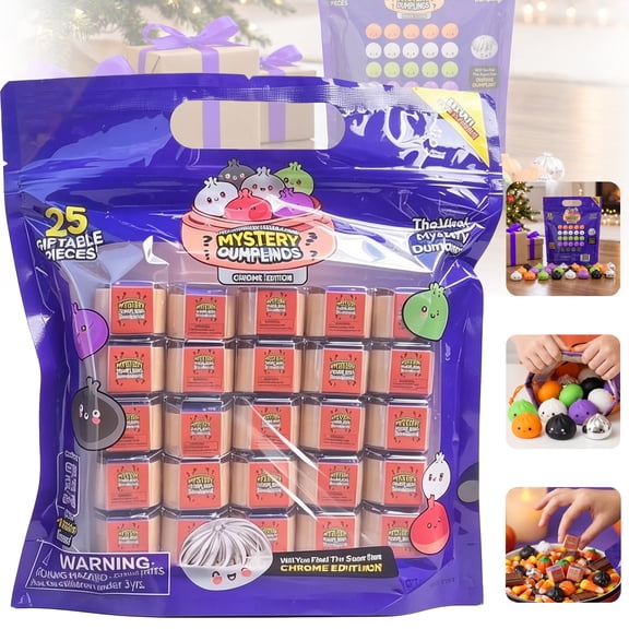 25 Mystery Dumplings Chrome Edition extra mini 25 pack of dumplings 25 pack of extra mini Squishy dumplings Extra Mini Mystery Dumpling Set for Kids Halloween Party Favors and Holiday Small Gifts
