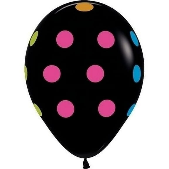 25 NEON UV Black Polka Dots 11" Glow Blacklight Reactive Party Latex Balloons