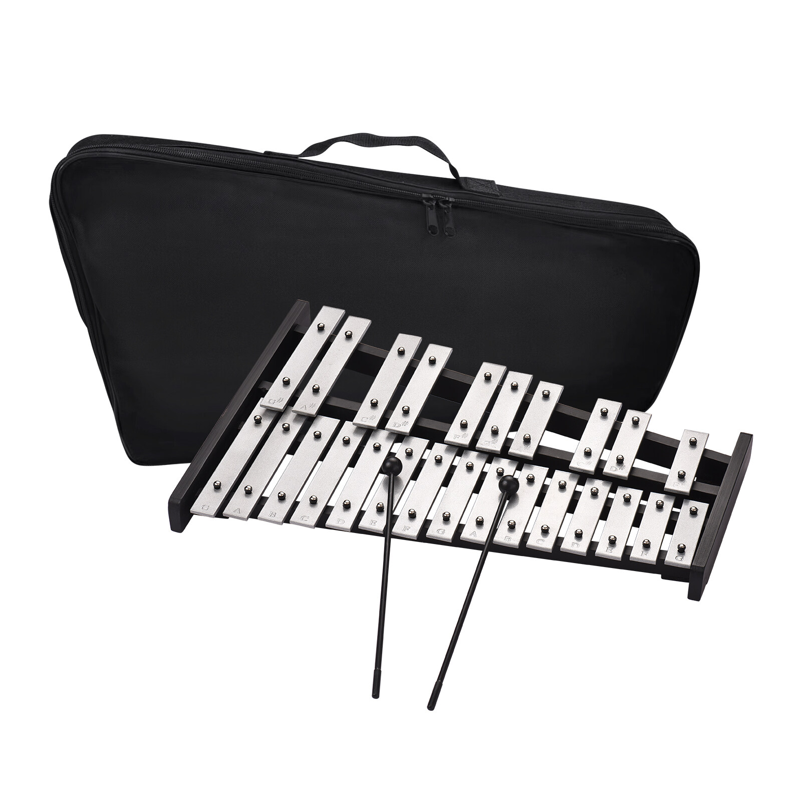 25 Note Glockenspiel Xylophone Wooden Base Aluminum Bars with 2 Mallets Educational Musical