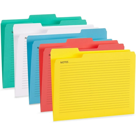 25 Notes , Letter Size, Assorted Colors, with Lines, 1/3 Cut Tab Top, Great for Organizing and Easy File Storage, 25 Pack