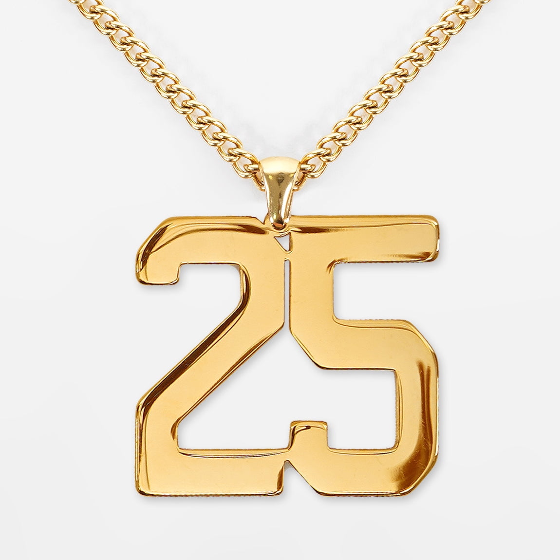 25 Number Pendant with Chain Necklace - Gold Plated Stainless