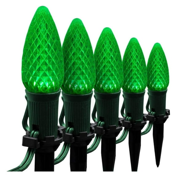 25’ OptiCore LED Green Pathway Christmas Lights, C9 Outdoor Christmas Lights, 4.5” Stakes, Green Wire Plug String Lights